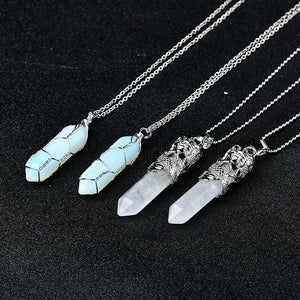 Opalite Dt Wire Wraping Necklace and Clear Quartz Pendulum Shaped Pendent Gift