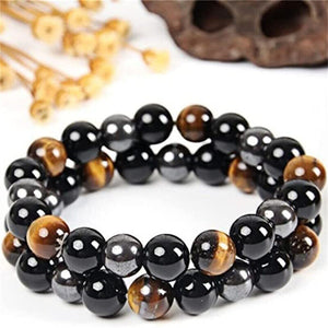 Black Obsidian Hematite Triple Protection Bracelet Lava Stone bracelets