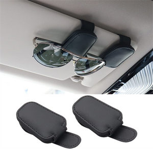 2 Pack Sunglass Holder for Car Visor, Magnetic Leather Glasses Eyeglass Hanger Clip for Car, Sunglasses Holder and Ticket Card Clip for Car Visor Accessories (Black)