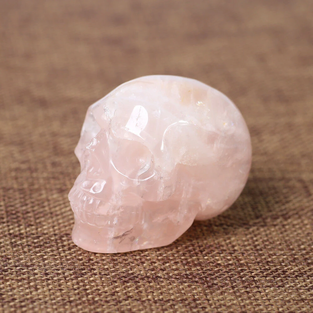 2'' Natural Rose Quartz Crystal Skull Specimen Healing Reiki Figurine Decor US Stock