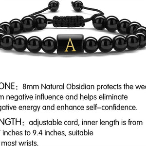 Tiger Eye Lava Rock Stone Handmade Mens Letter Obsidian Bracelet Stress Relief