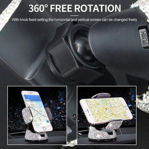 Bling Car Phone Holder, 360°Adjustable Crystal Auto Phone Mount Universal Rhinestone Car Stand Phone Holder Car Accessories for Windshield Dashboard and Air Outlet (White)