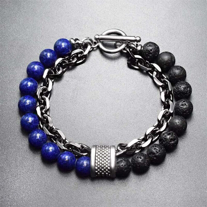 Stainless Steel Fashion Jewelry Natural Tiger Eye Obsidian Men'swomen's Bracelet