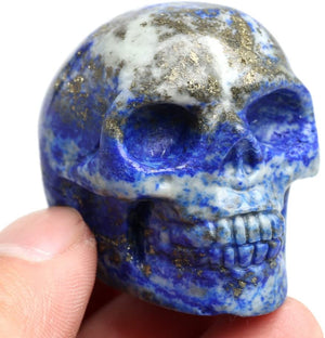 2inch Healing Skull Crystal Quartz Carved Gemstone Collectible Figurine Stone (Blue)