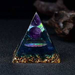 2.36‘’ Magic Orgonite Pyramid Amethyst Crystal Hand Made Sphere with Blue Quartz Crystal Home Decoration Collection Gift