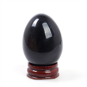 Natural Gemstone Black Obsidian Quartz Crystal Eggs Feng Shui Decor Crystal Healing Reiki Sphere 45MM With Stand