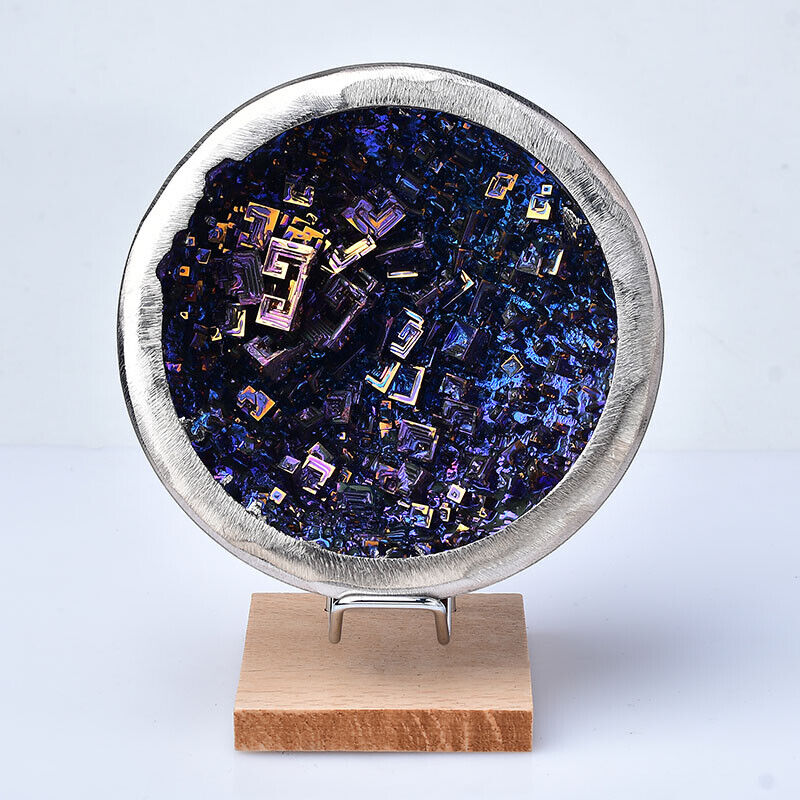 Gorgeous Rainbow Bismuth Geode Bowl Ornament Home Decor With Stand Collecting US Stock