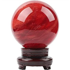 Beautiful Red Clear Smelt Quartz Crystal Ball with Stand for Meditation, Healing