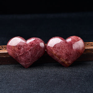 1 Pair Red Strawberry Heart Quartz Mineral Crystal Healing Specimen Gift