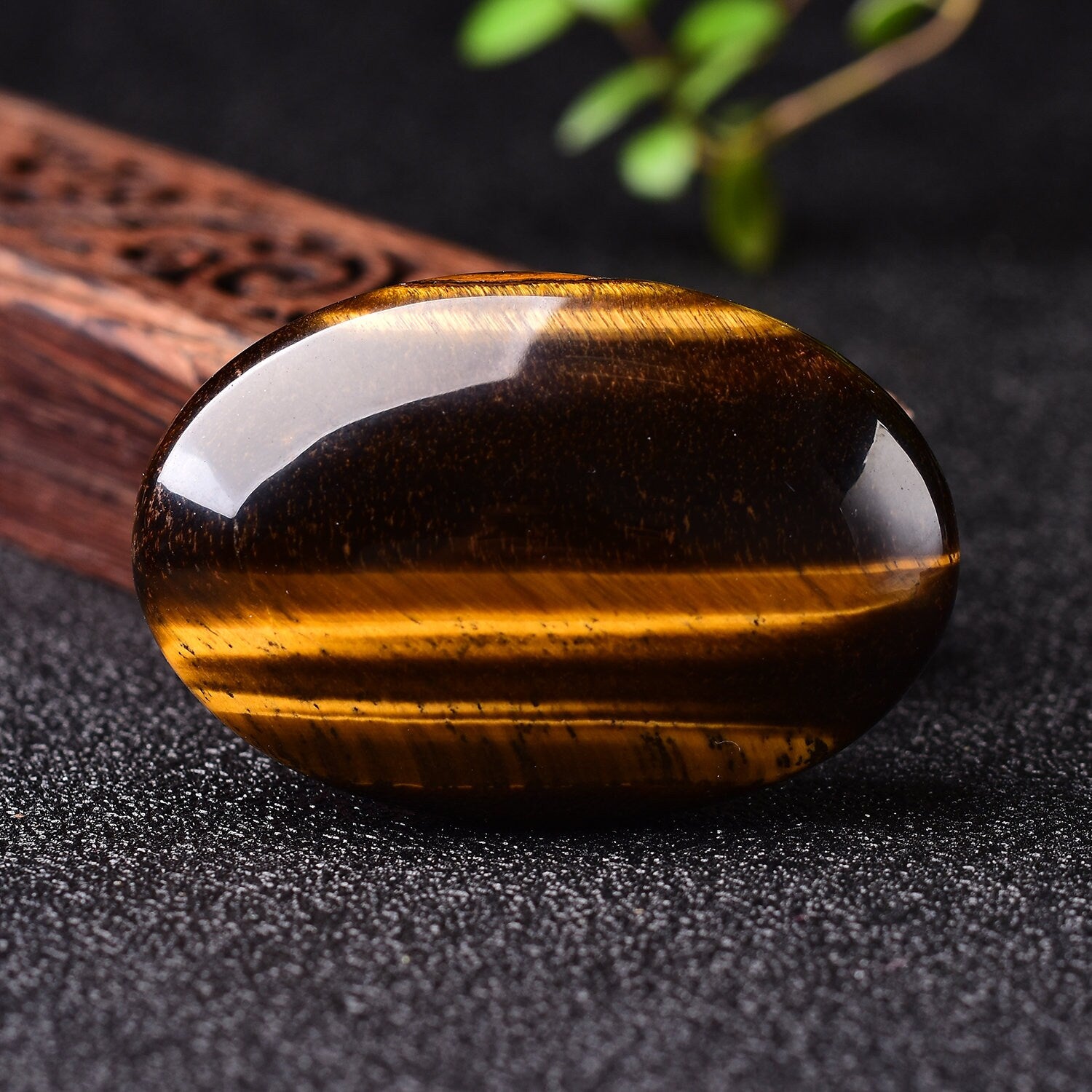 Yellow Tiger's Eye Palm Stone Quartz Healing Crystal Massage Polished Meditation Hand-Polished