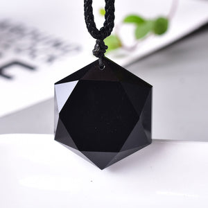 Natural Black Obsidian Quartz Healing Charka Hexagram Crystal Ornament Pendants Hand-Carved Hand-Polished Gift Charm Healing Pendant