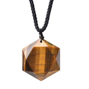 Natural Tigers Eye Quartz Healing Charka Hexagram Crystal Ornament Pendants Hand-Carved Hand-Polished Gift Charm Healing Pendant