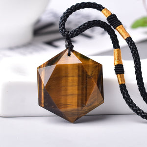 Natural Tigers Eye Quartz Healing Charka Hexagram Crystal Ornament Pendants Hand-Carved Hand-Polished Gift Charm Healing Pendant