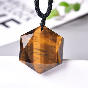 Natural Tigers Eye Quartz Healing Charka Hexagram Crystal Ornament Pendants Hand-Carved Hand-Polished Gift Charm Healing Pendant