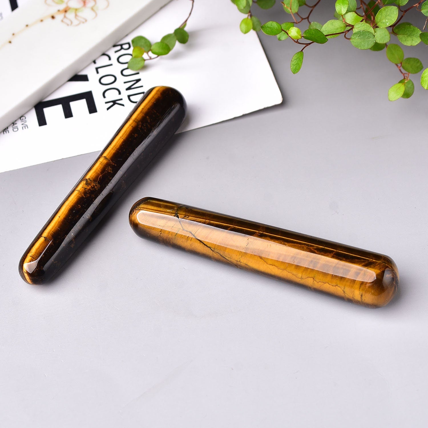 Natural Yellow Tigers Eye Quartz Crystal Massage Wands Healing Stone Stick Hand-Polished DIY Meditation Massage Tools Relaxation