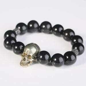 14.5mm Black Obsidian Gothic Skull Bracelets  Fashion Healing Crystal Beads Punk Hand-Made Charm Gemstone Bracelet