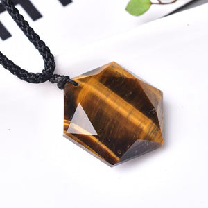 Natural Tigers Eye Quartz Healing Charka Hexagram Crystal Ornament Pendants Hand-Carved Hand-Polished Gift Charm Healing Pendant