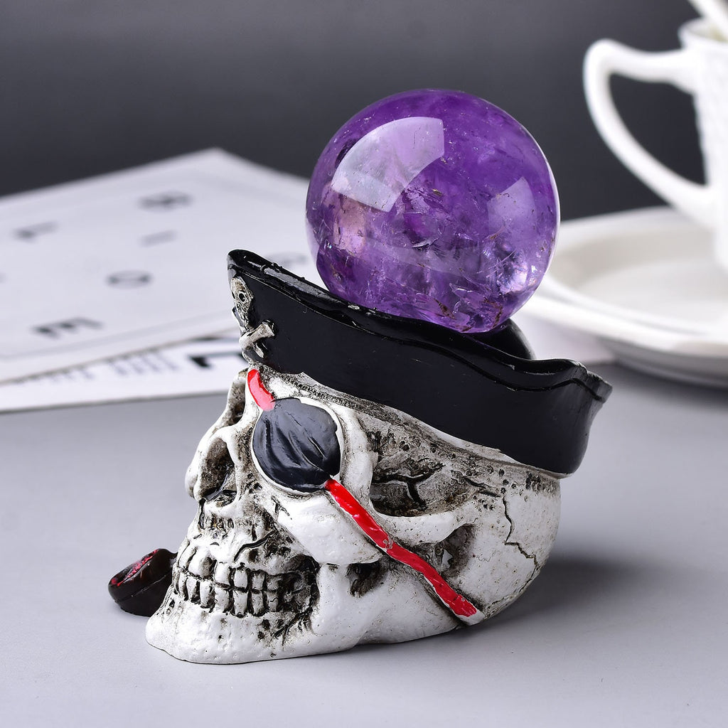 3.03‘ Vintage Crystal Ball Stand Base Room Decor Pirate Skull Resin Sphere Base Home Display Handmade Painted Decoration Sphere Stand Gift