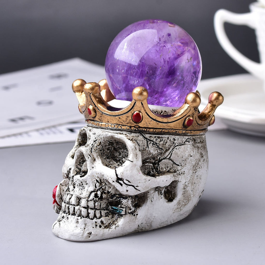 2.91‘’ Vintage Crown Skull Crystal Ball Stand Base Decor Sphere Skull Sphere Base Home Decor Hand Made Skull Figurine Jewelry Displays Gift