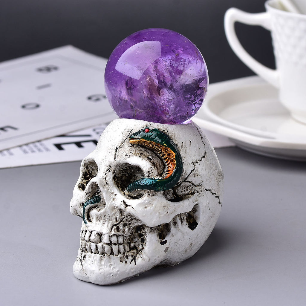 2.87‘’ Vintage Crystal Ball Hand-Made Stand Base Room Decor Snake Skull Sphere Holder Figurine Jewelry Displays Holiday Reiki Gift