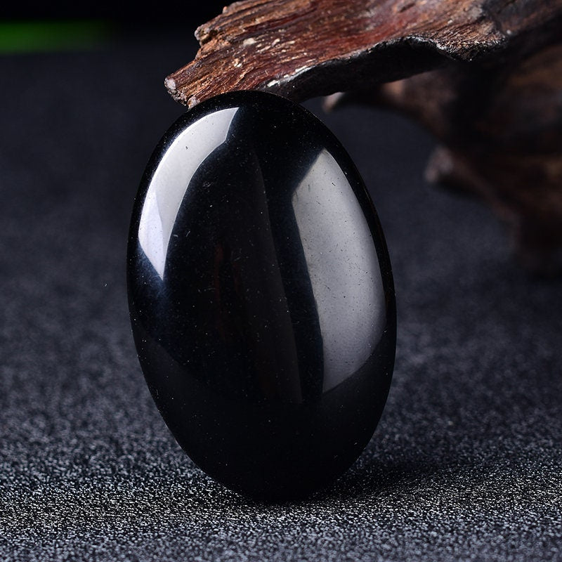 Black Obsidian Palm Stone Reiki Quartz Healing Crystal Massage Polished Meditation Hand-Polished Gemstone Crystal Massage Accessories