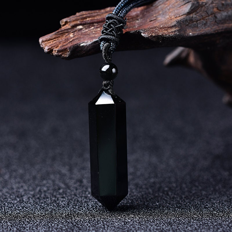 Black Obsidian Pendant Reiki Pendulum Healing Charka Crystal Point Charm Pendants Hand-Polished Gift  Healing Meditation Holiday Gift