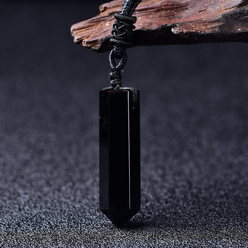 Black Obsidian Pendant Reiki Pendulum Healing Charka Crystal Point Charm Pendants Hand-Polished Gift  Healing Meditation Holiday Gift