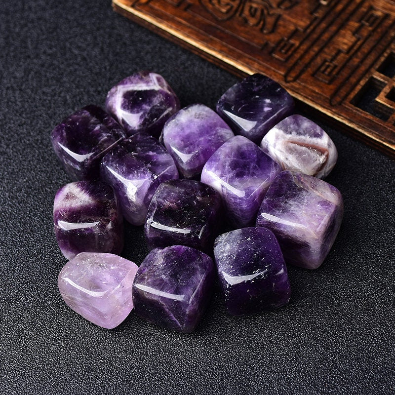 6 Pieces Polished Natural Dream Amethyst CUBE Tumbled Stone Gravel Square Crystal Stones Hand-Polished for Fish Tank Decor Garden Healing