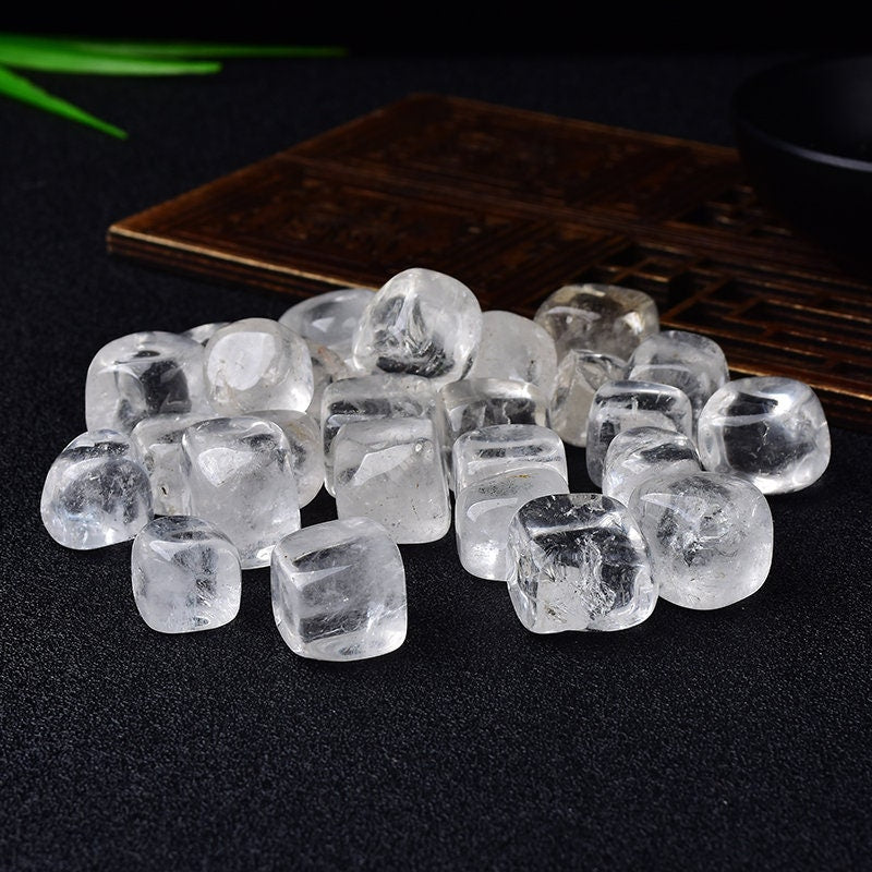 6 Pieces Polished Natural White Clear Quartz CUBE Tumbled Stone Gravel Stone Crystal  Hand-Polished for Fish Tank Decor Garden Healing Rock