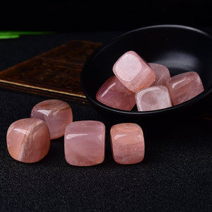 6 Pieces Polished Natural Rose Quartz CUBE Tumbled Stone Gravel Stone Crystal Pink Hand-Polished for Fish Tank Decor Garden Healing Gemstone