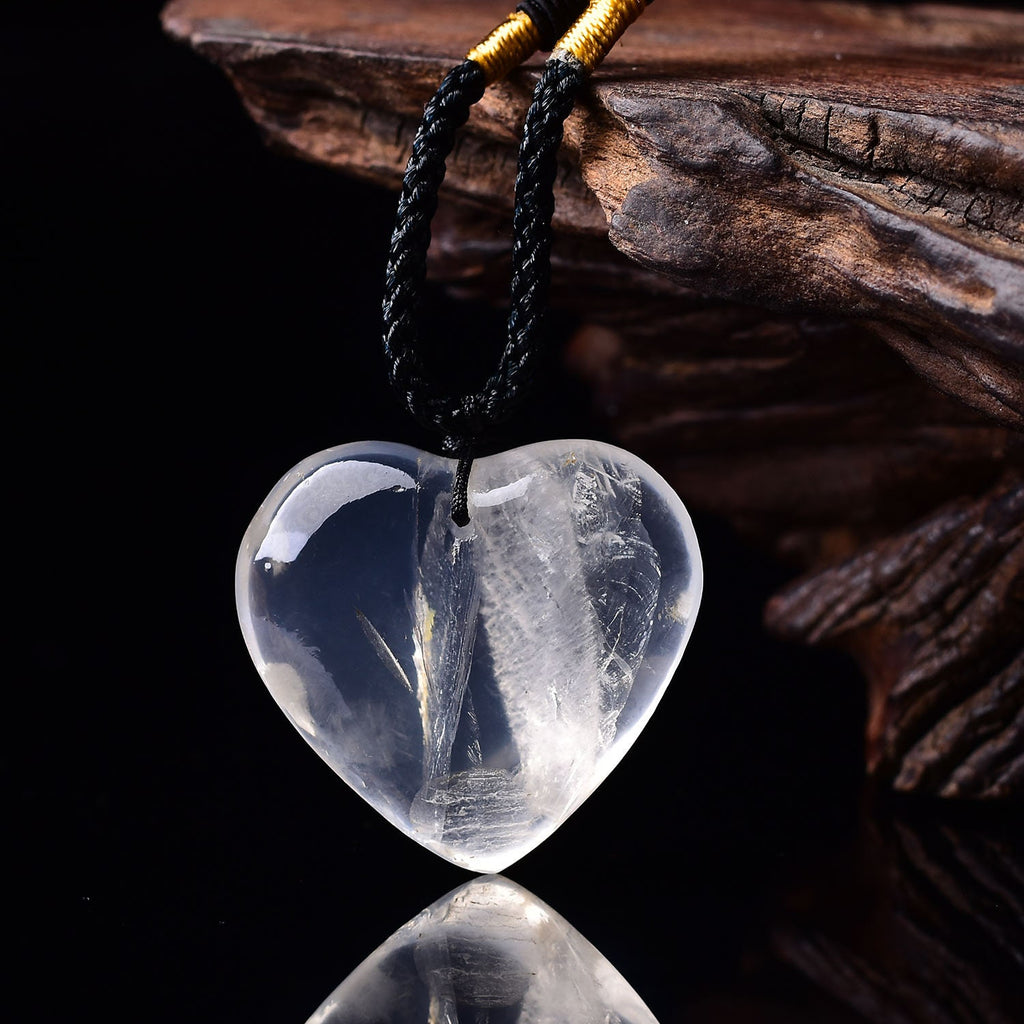 White Clear Quartz Heart Pendant Reiki Pendulum Healing Charka Crystal Point Charm Pendants Hand-Polished Gift Healing Meditation Dowsing