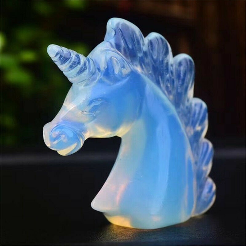 2'' Oplite Stone Crystal Unicorn Specimen Carved Horse Figurine Hand-Polished Crystal Ornaments Home Decor Holiday Gift Animals Hand-Carved