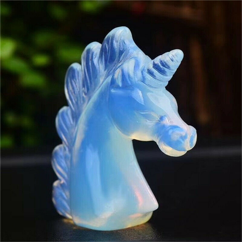 2'' Oplite Stone Crystal Unicorn Specimen Carved Horse Figurine Hand-Polished Crystal Ornaments Home Decor Holiday Gift Animals Hand-Carved