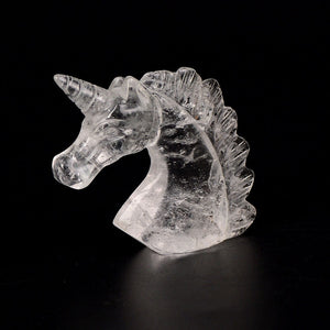 2'' Clear Quartz Stone Crystal Unicorn Specimen Carved Horse Figurine Hand-Polished Crystal Ornaments Home Decor Holiday Gift Meditation