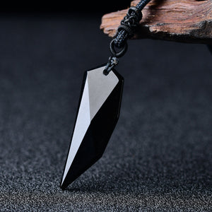 Black Obsidian Wolf Teeth Shape Reiki Quartz Pendulum Hand-Polished Gemstone Charm Pendant Fashion Crystal Holiday Gift Man Women Gemstone