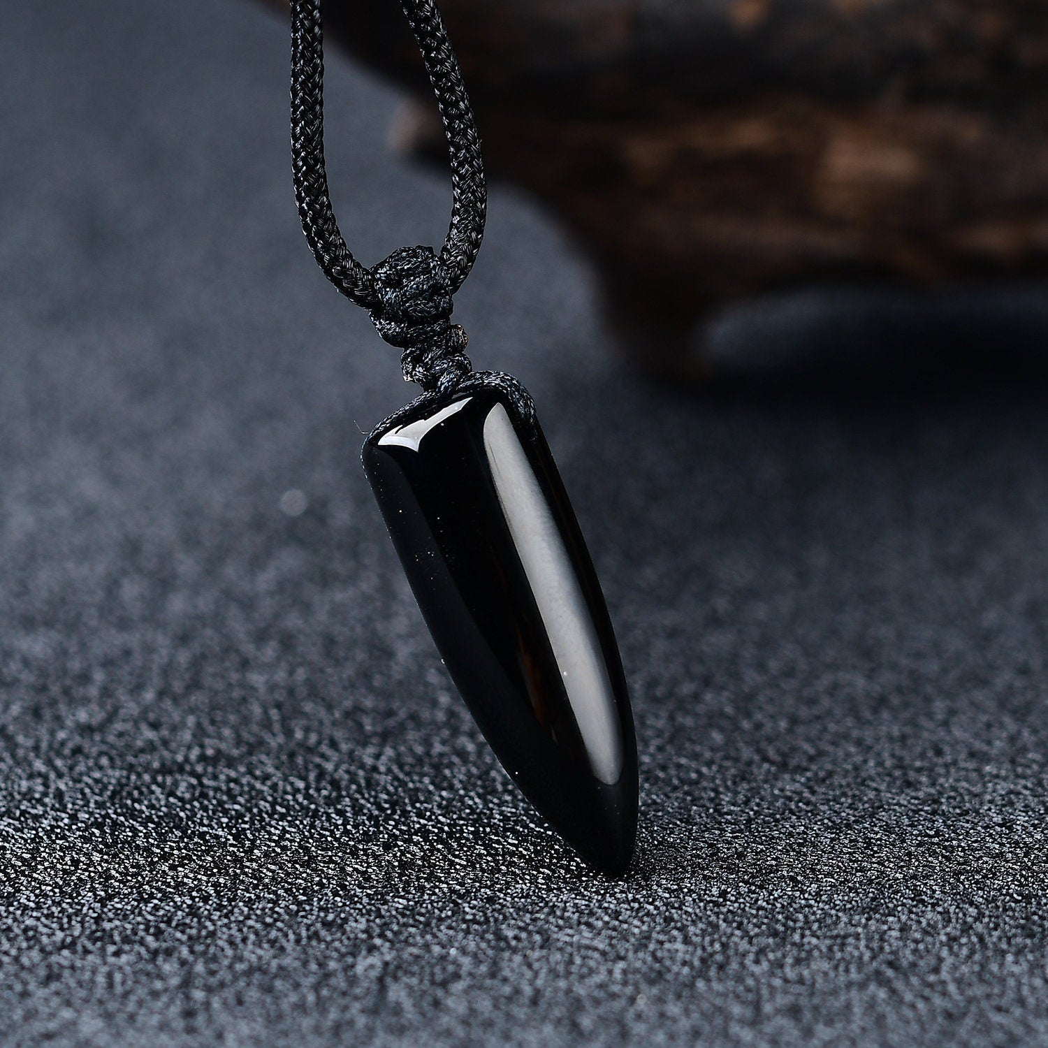 Black Obsidian Bullet Pendant Reiki Quartz Charm Pendulum Gemstone Fashion Crystal