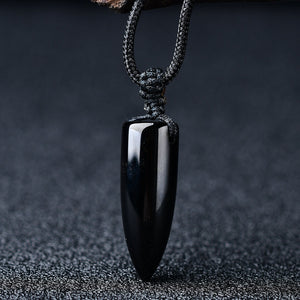 Black Obsidian Bullet Pendant Reiki Quartz Charm Pendulum Gemstone Fashion Crystal