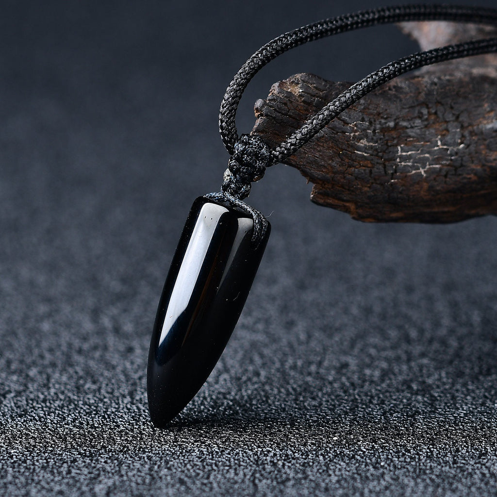 Black Obsidian Bullet Pendant Reiki Quartz Charm Pendulum Gemstone Fashion Crystal