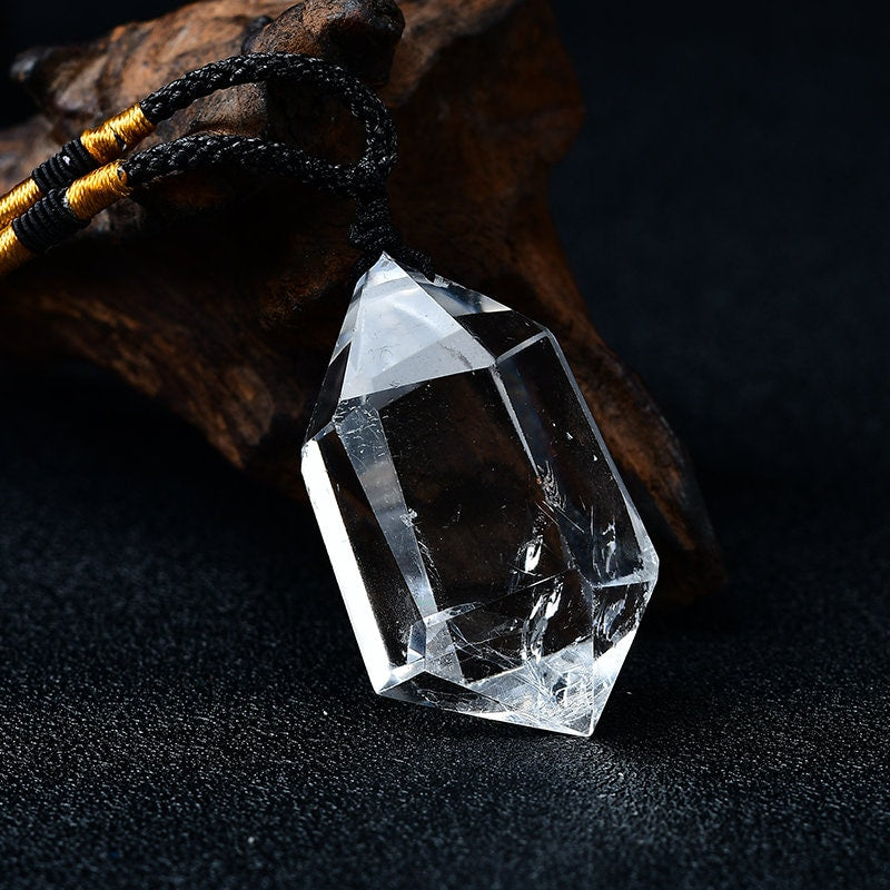 White Clear Reiki Quartz Double Terminated Pendulum Gemstone Healing  Pendant Fashion Gift Crystal Pendants Hand-Polished Healing Meditation