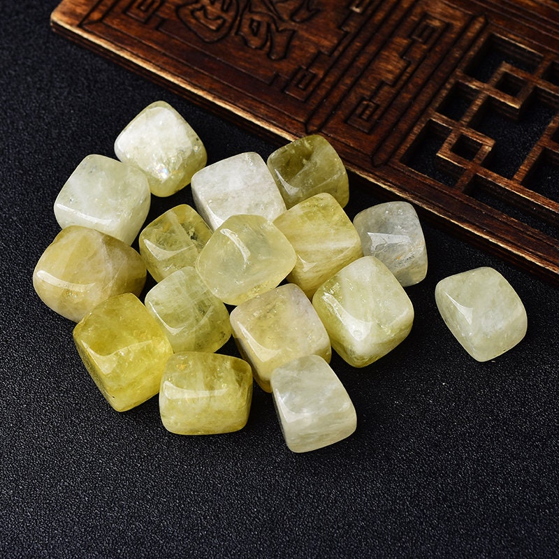 6 Pieces Polished Natural Citrine CUBE Tumbled Stone Gravel Stones Square Crystal  Hand-Polished for Fish Tank Decor Garden Healing Gemstone