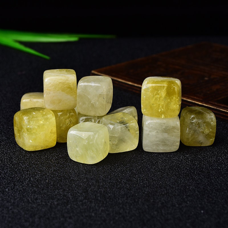 6 Pieces Polished Natural Citrine CUBE Tumbled Stone Gravel Stones Square Crystal  Hand-Polished for Fish Tank Decor Garden Healing Gemstone