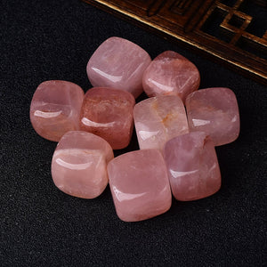 6 Pieces Polished Natural Rose Quartz CUBE Tumbled Stone Gravel Stone Crystal Pink Hand-Polished for Fish Tank Decor Garden Healing Gemstone