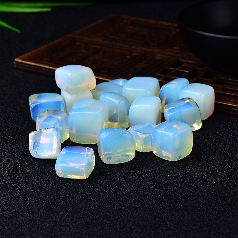 6 Pieces Polished Natural Opal CUBE Tumbled Stone Gravel Square Crystal Stones Hand-Polished for Fish Tank Decor Garden Meditation Gift