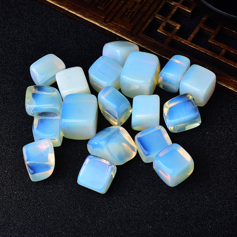 6 Pieces Polished Natural Opal CUBE Tumbled Stone Gravel Square Crystal Stones Hand-Polished for Fish Tank Decor Garden Meditation Gift