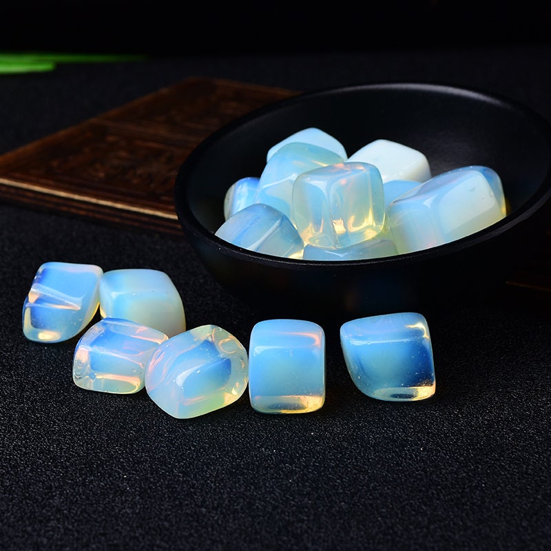 6 Pieces Polished Natural Opal CUBE Tumbled Stone Gravel Square Crystal Stones Hand-Polished for Fish Tank Decor Garden Meditation Gift