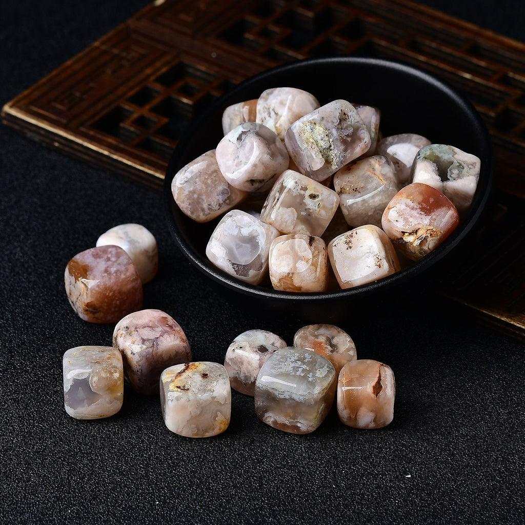 6 Pieces Polished Natural Sakura Agate Rose CUBE Tumbled Stone Gravel Stone Crystal Pink Hand-Polished Fish Tank Decor Garden Tokyo Gift