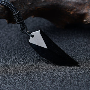 Black Obsidian Wolf Teeth Shape Reiki Quartz Pendulum Hand-Polished Gemstone Charm Pendant Fashion Crystal Holiday Gift Man Women Gemstone