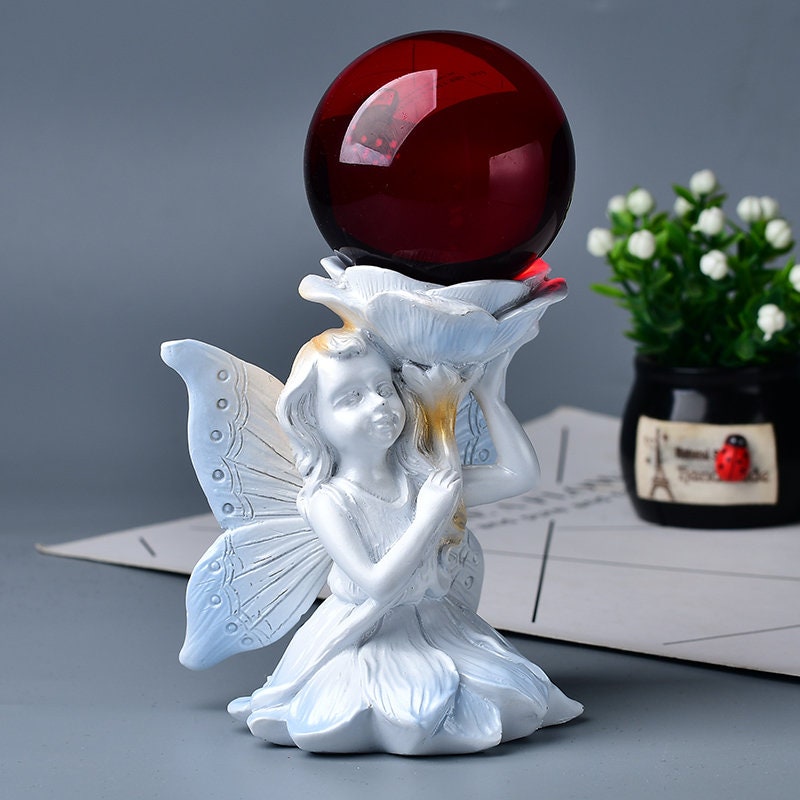 Hand-Carved Beautiful Fairy Crystal Ball Display Stand Room Display Stand Decoration Sphere Handmade Painted Stand  Holiday Gift Ornament