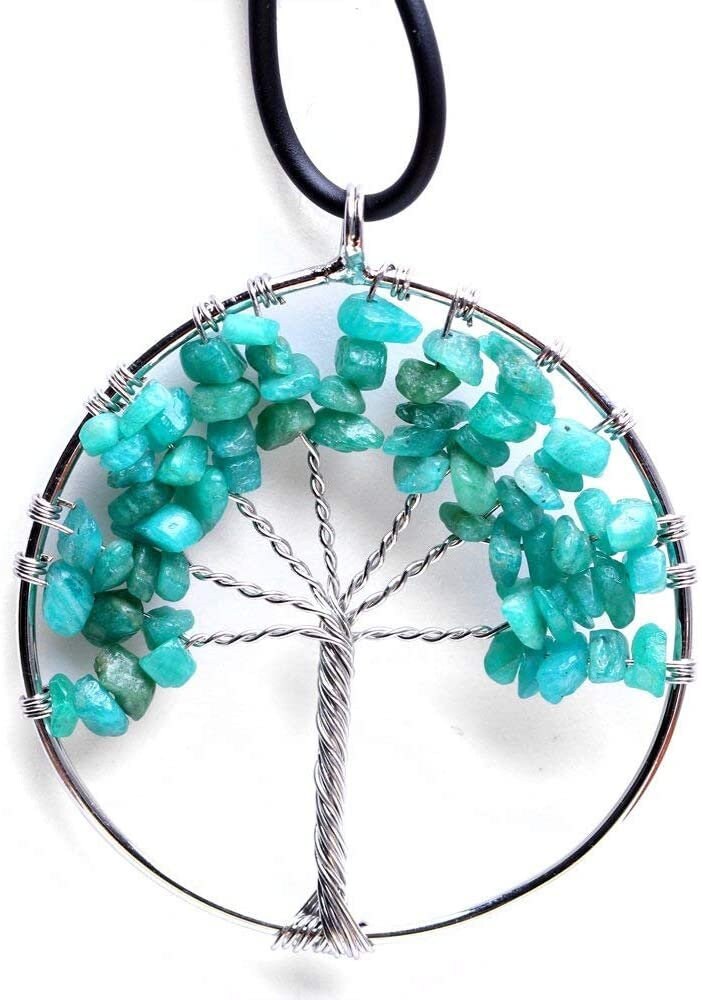 Natural Crystal Tree of Life Pendant Healing Hand Made Tumbled Stone Craft Chakra Necklace