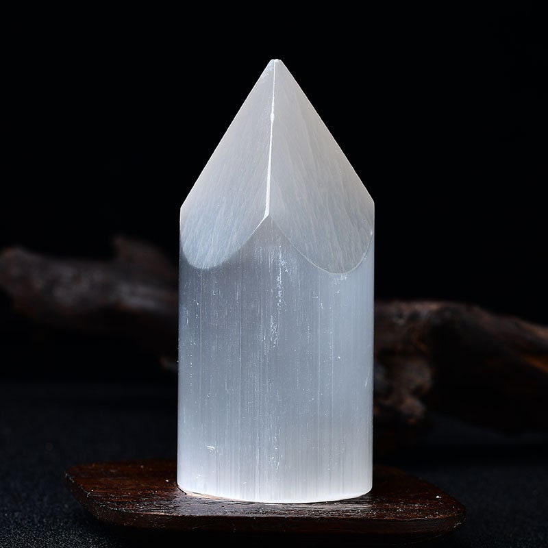 3.94'' Morocco Selenite Cutting Tower for Healing Crystal Iceberg Charging Stone Massage Home Decoration Collection Gift